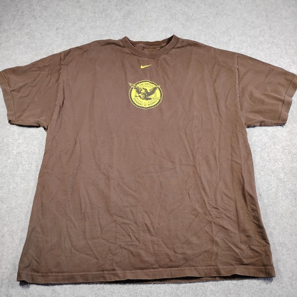 Vintage Nike United Countries of Baseball Brown Graphic T-Shirt MLB Map Mens 2XL